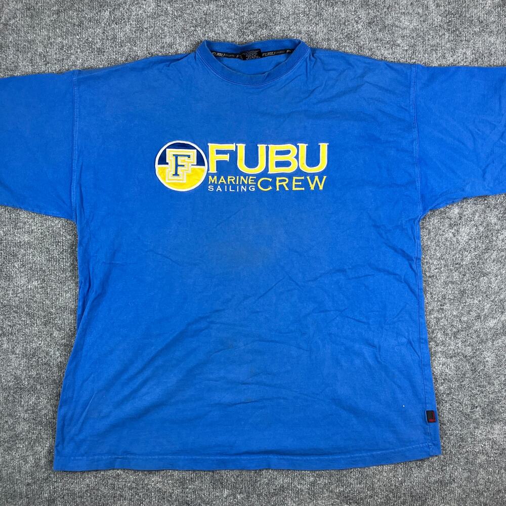FUBU T-Shirt Mens 3XL Blue Graphic Logo Crewneck Short‎ Sleeve Streetwear Retro